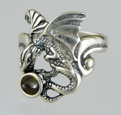 Sterling Silver Detailed Dragon Ring With Spectralite Size 11